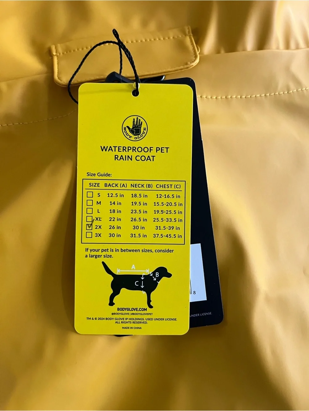 Body Glove Dog Raincoat, XX-Large, New with Tags, Waterproof, Bright Yellow